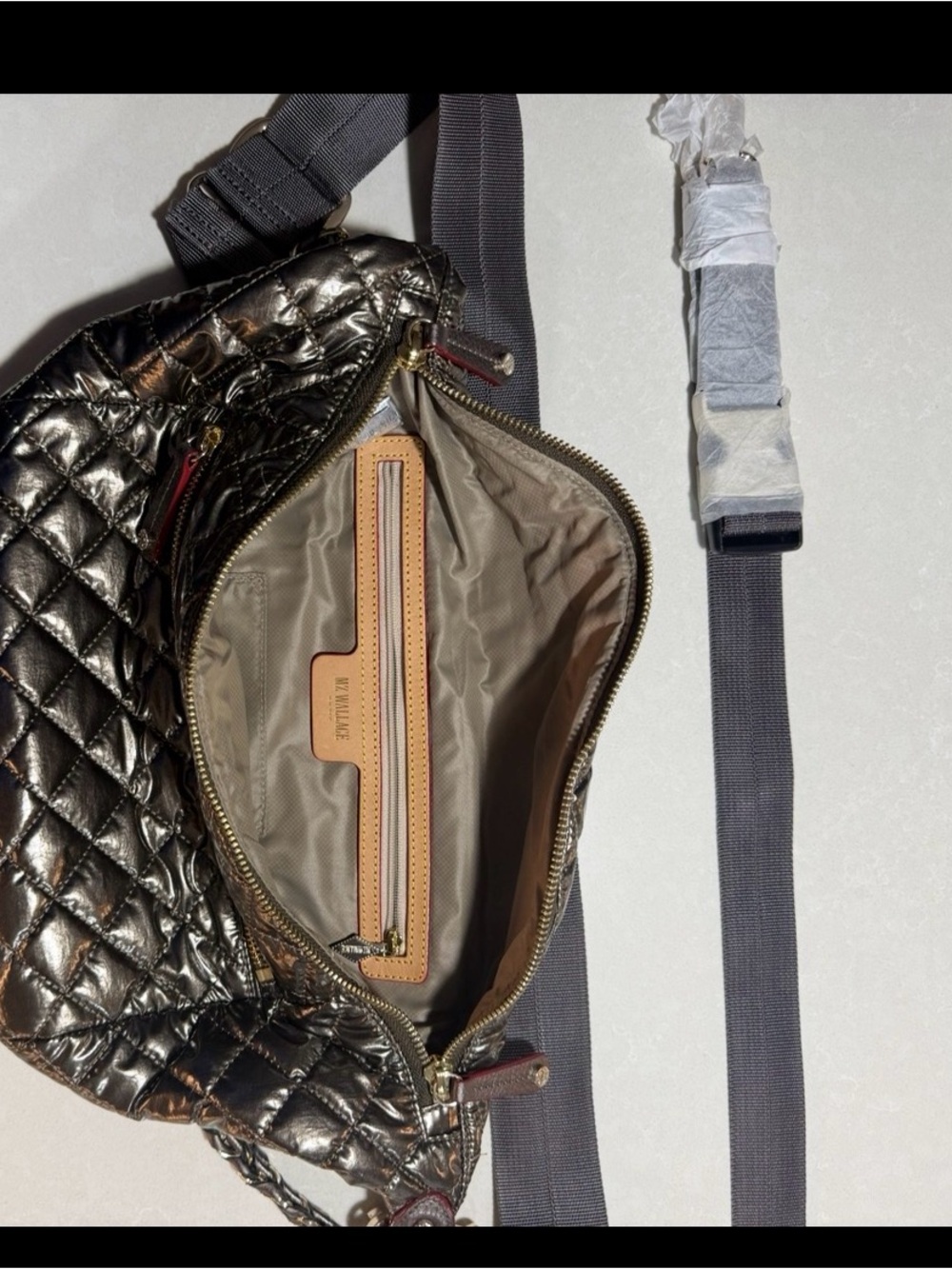 MZ Wallace Quilted Metallic Crossbody - Gunmetal used less than 5 times. - Picture 2 of 5